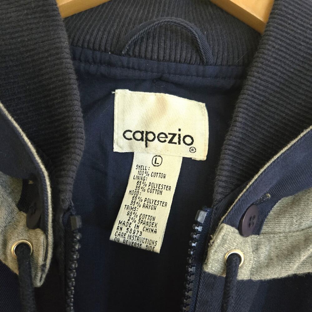 Vintage Capezio Light Weight Navy Cotton Hooded Jacket Size L - Picture 11 of 11